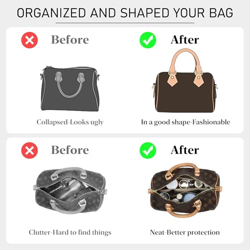 Purse Organizer Insert Compatible with LV Speedy 25 Bag Insert,Premium Felt Lightweight 25 Bag Organizer with Base Shaper, Tote Handbag Inner Divider Purse Accessories with Zipper Pocket,Black - color: Black, size: Speedy 25
