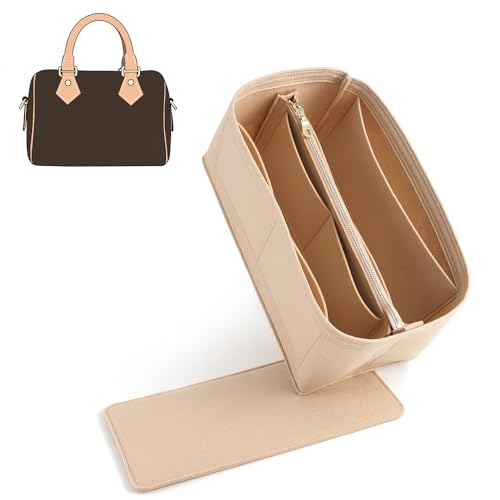 Purse Organizer Insert Compatible with LV Speedy 25 Bag Insert,Premium Felt Lightweight 25 Bag Organizer with Base Shaper, Tote Handbag Inner Divider Purse Accessories with Zipper Pocket,Beige - color: Beige, size: Speedy 25