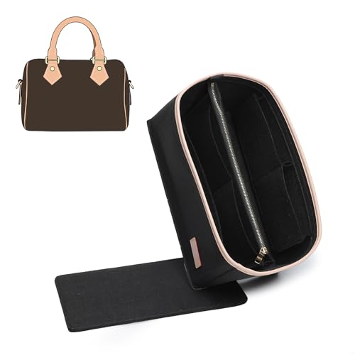 Purse Organizer Insert Compatible with LV Speedy 25 Bag Insert,Premium Felt Lightweight 25 Bag Organizer with Base Shaper, Tote Handbag Inner Divider Purse Accessories with Zipper Pocket,Black - color: Black, size: Speedy 25