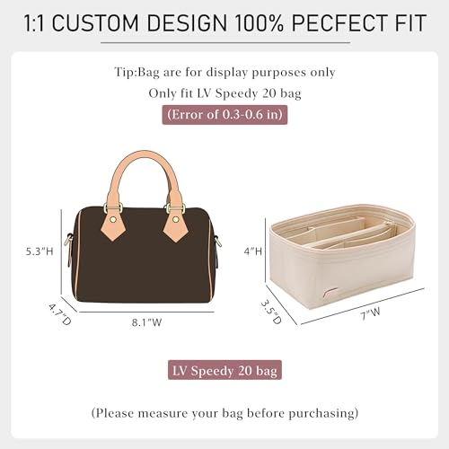 Purse Organizer Insert Compatible with LV Speedy 20 Bag Insert,Premium Felt Lightweight 20 Bag Organizer with Base Shaper, Tote Handbag Inner Divider Purse Accessories with Zipper Pocket,Beige - color: Beige, size: Speedy 20