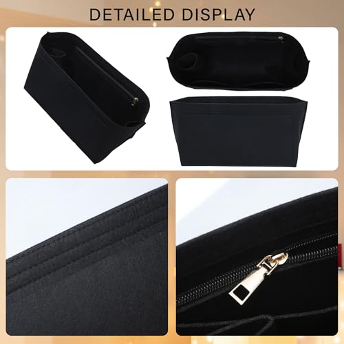 Purse Organizer Insert for Longchamp Le Pliage L Travel Tote Bag, Felt Lightweight Large Travel Tote Divider Shaper with Cup Holder,Zipper Bags Inner Linner with 9 Deepened Pockets,L/Black - color: Black, size: L Travel Bag