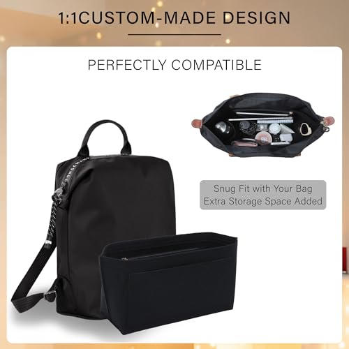 Purse Organizer Insert for Longchamp Le Pliage L Backpack, Felt Lightweight Long Champ Large Backpack Divider Shaper with Cup Holder,Zipper Bags Inner Linner with 8 Deepened Pockets,L/Black - color: Black, size: L Backpack