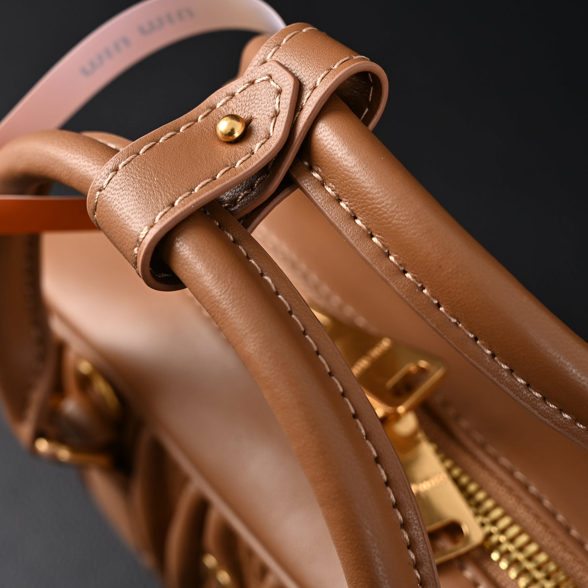 Miu Miu Matelassé Leather Top Handle Bag – Caramel Brown