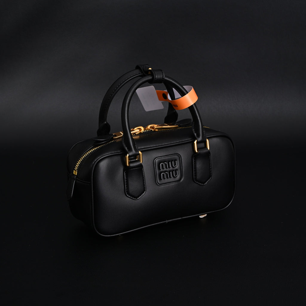 Miu Miu Black Matelassé Leather Satchel Bag – Mini Top Handle