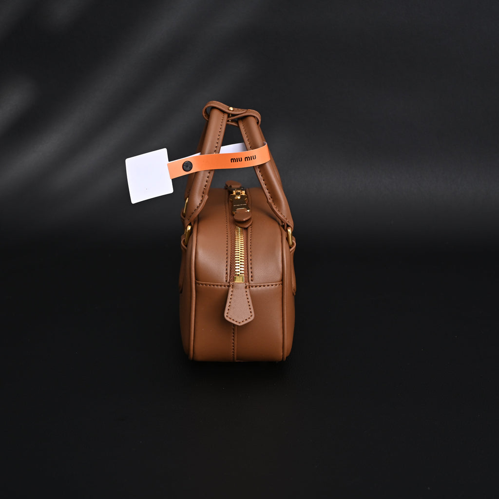 Miu Miu Leather Top Handle Satchel – Caramel Brown